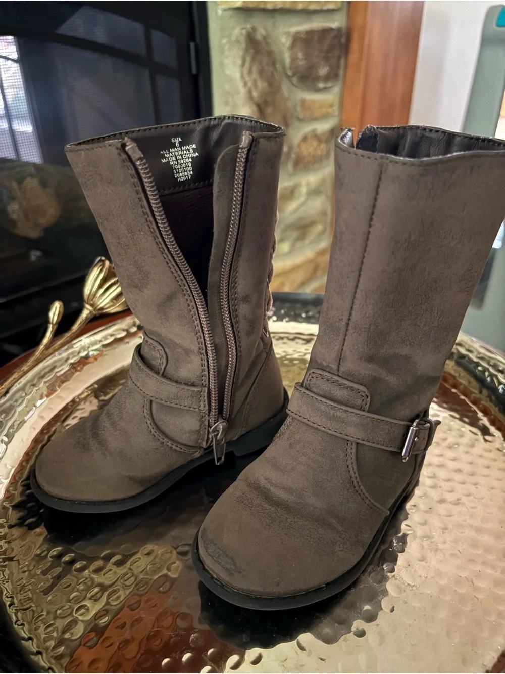 Children’s Place Toddler Sz 6 Dark Gray Tall Mid-Calf Buckle Boots with Side Zip
